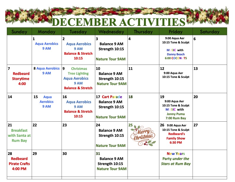  October 2025 activities calendar for Palm Island Resort family-friendly beach vacation rentals